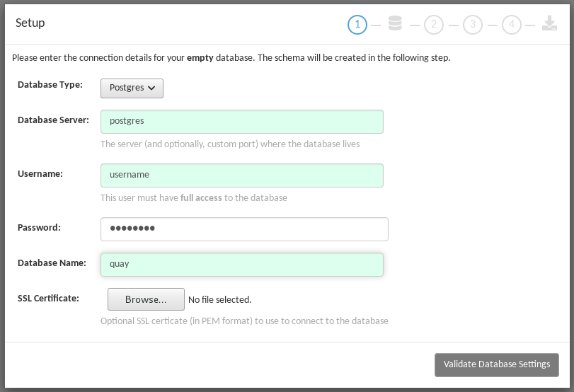 Identifying the database Red Hat Quay will use