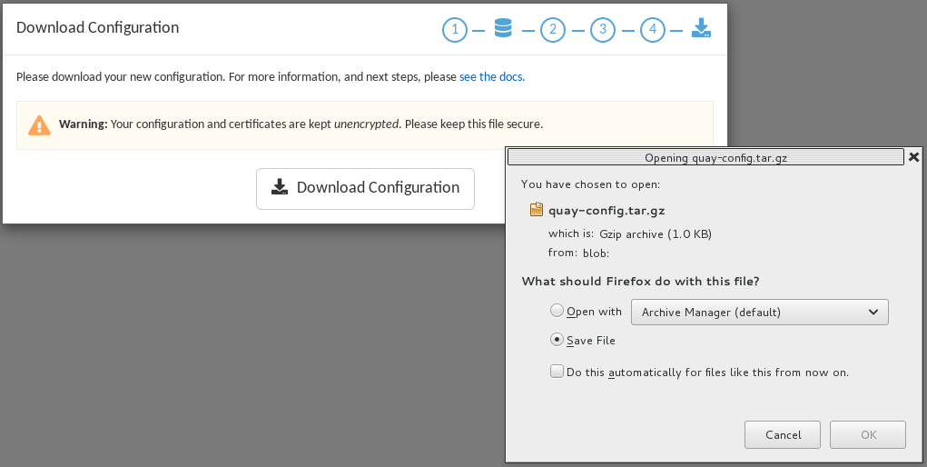 Download the Red Hat Quay configuration tarball to the local system