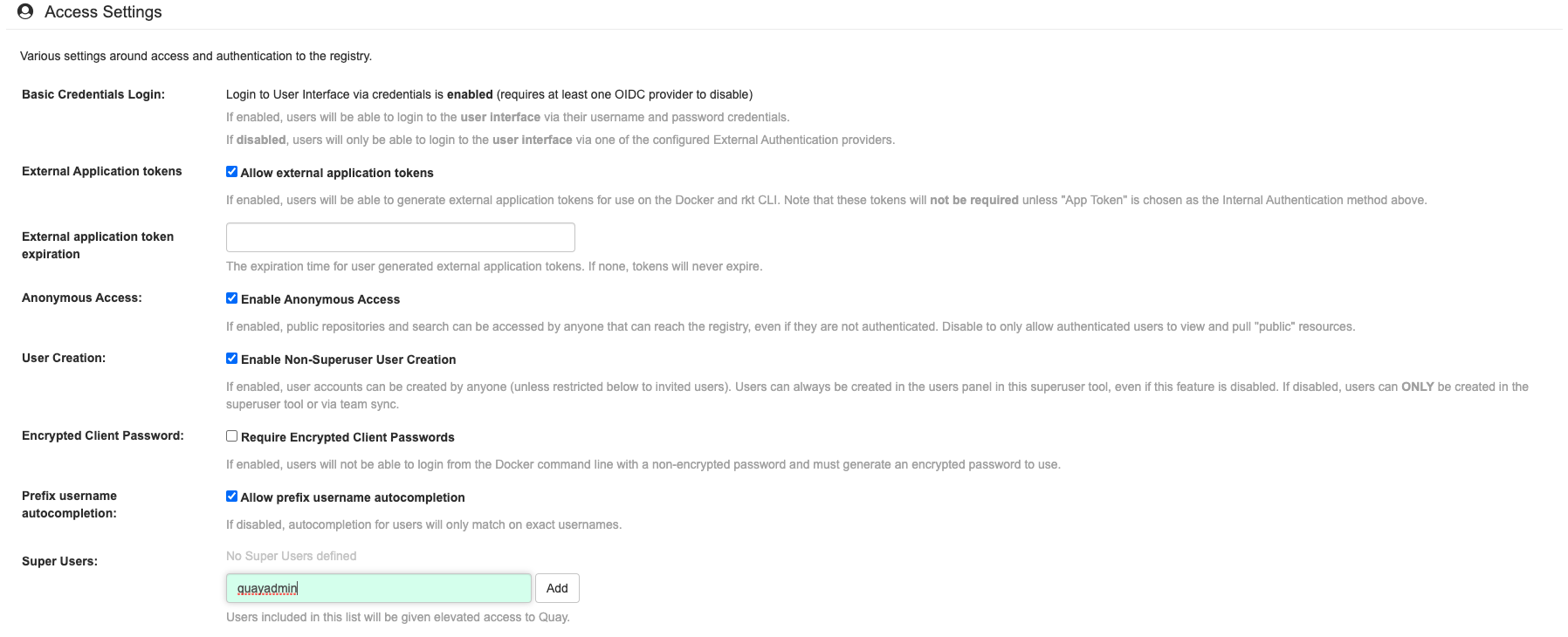 Configuring a sueruser