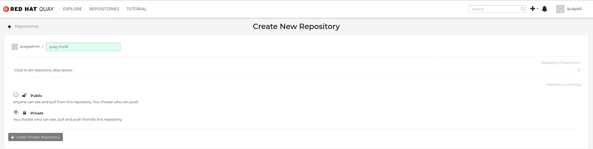 Create new Red Hat Quay repo