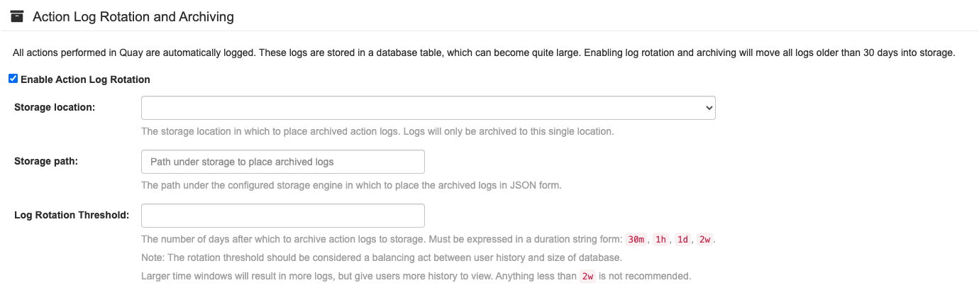 Action log rotation and archiving configuration