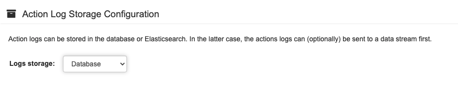 Database action log storage configuration