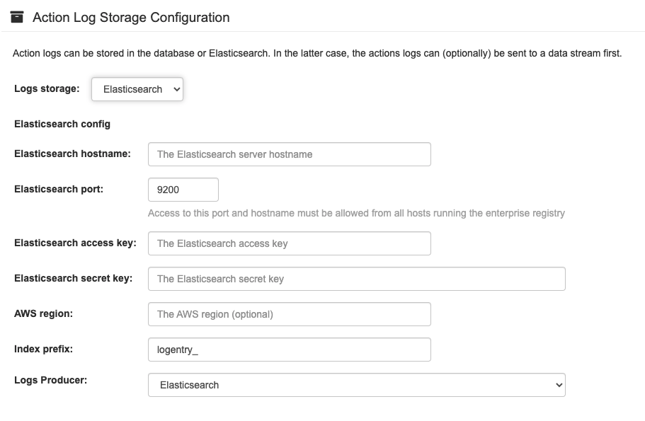 Elasticsearch log storage configuration