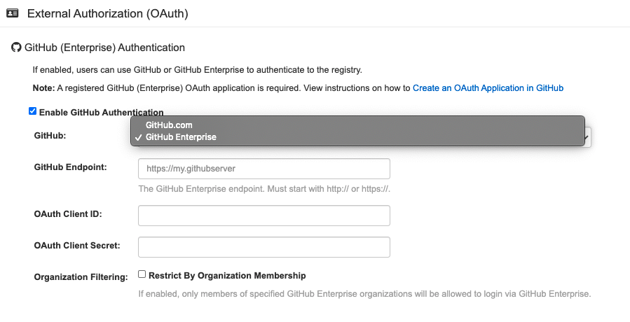 GitHub (Enterprise) authentication configuration