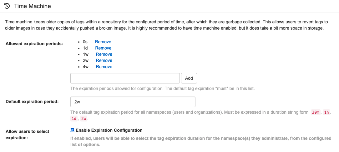 Time machine configuration