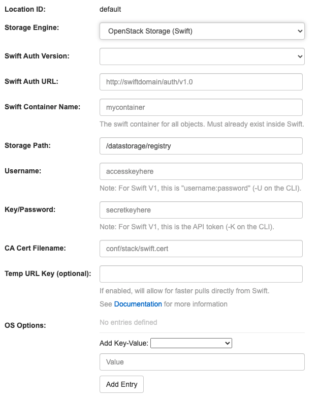 OpenStack (Swift) storage configuration