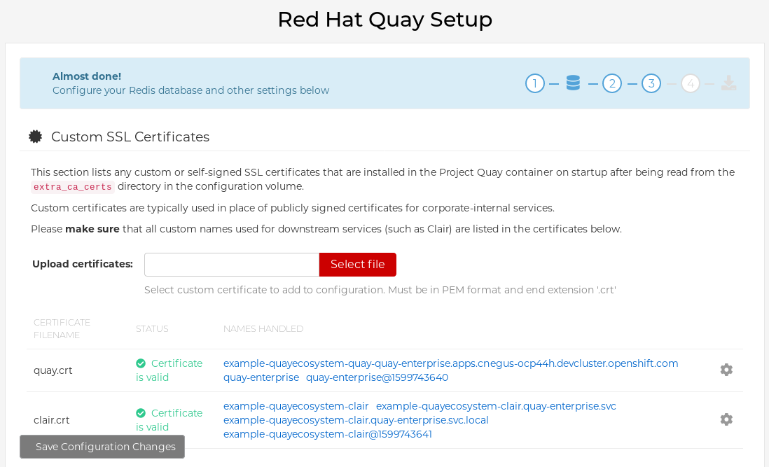 Modify Red Hat Quay cluster settings from the Config Tool
