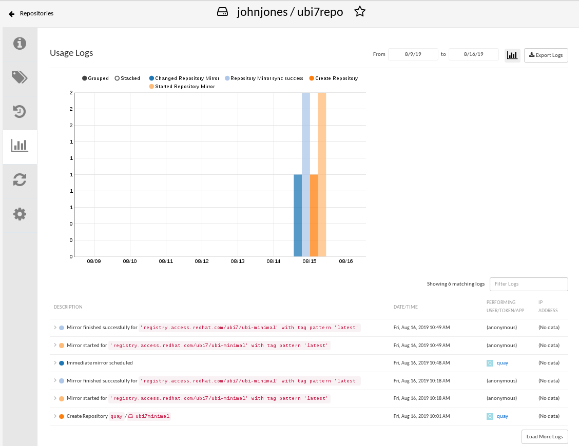 View logs for your Red Hat Quay repo mirror