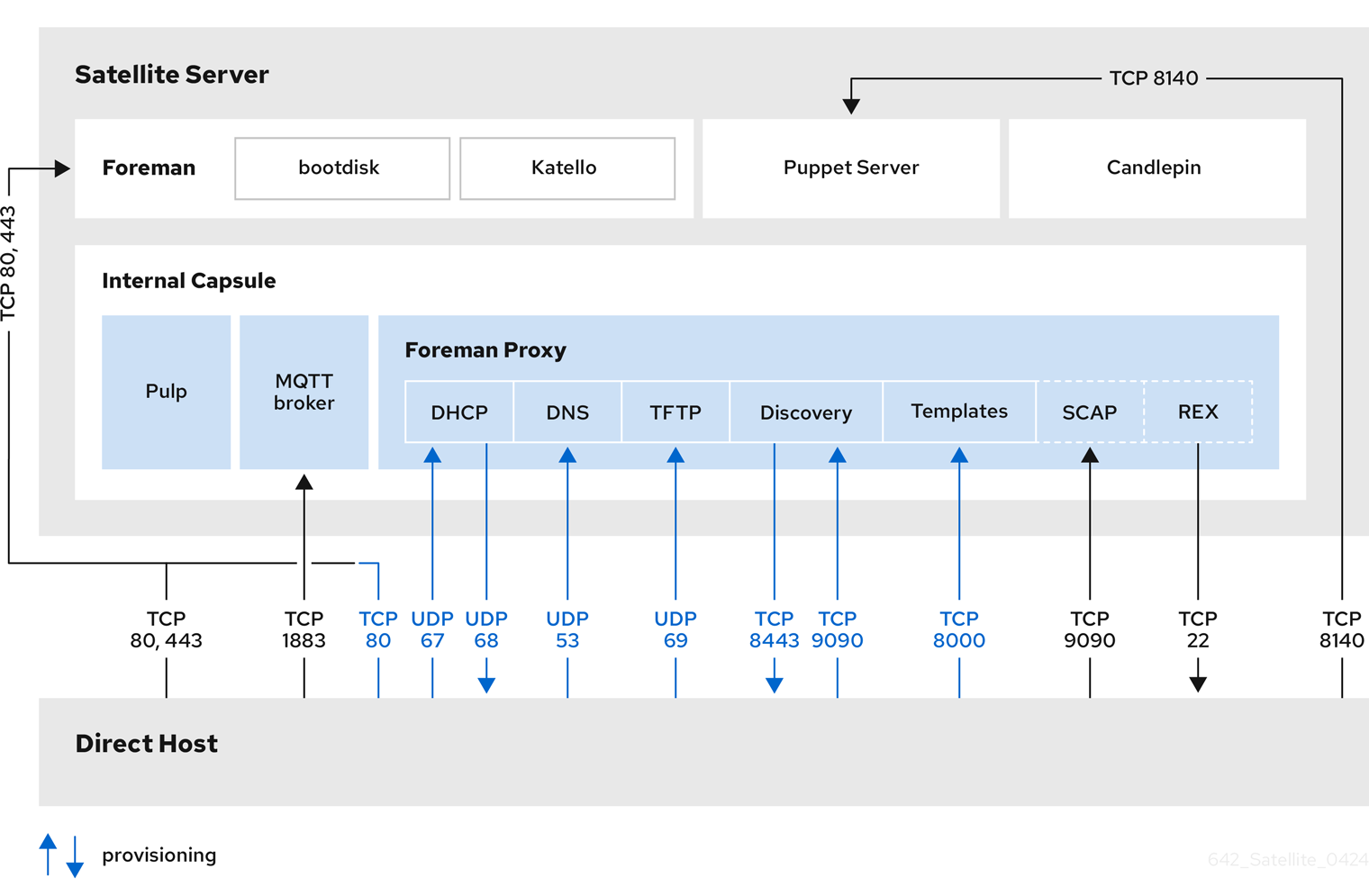 Red Hat Satellite topology with a direct host