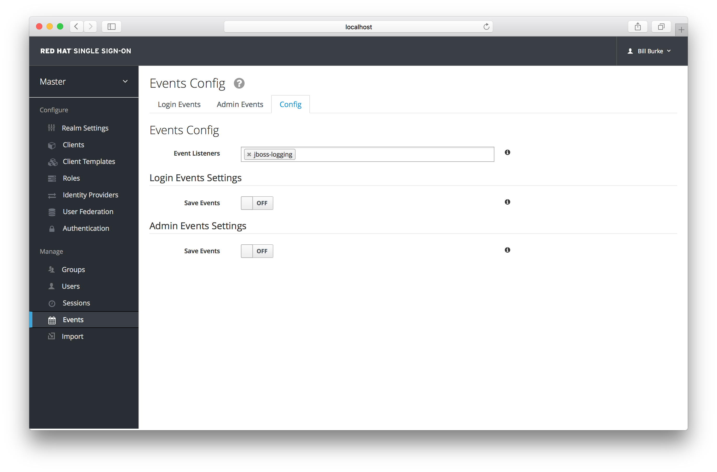 login events config