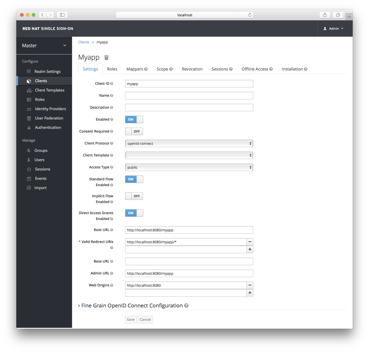 client settings oidc