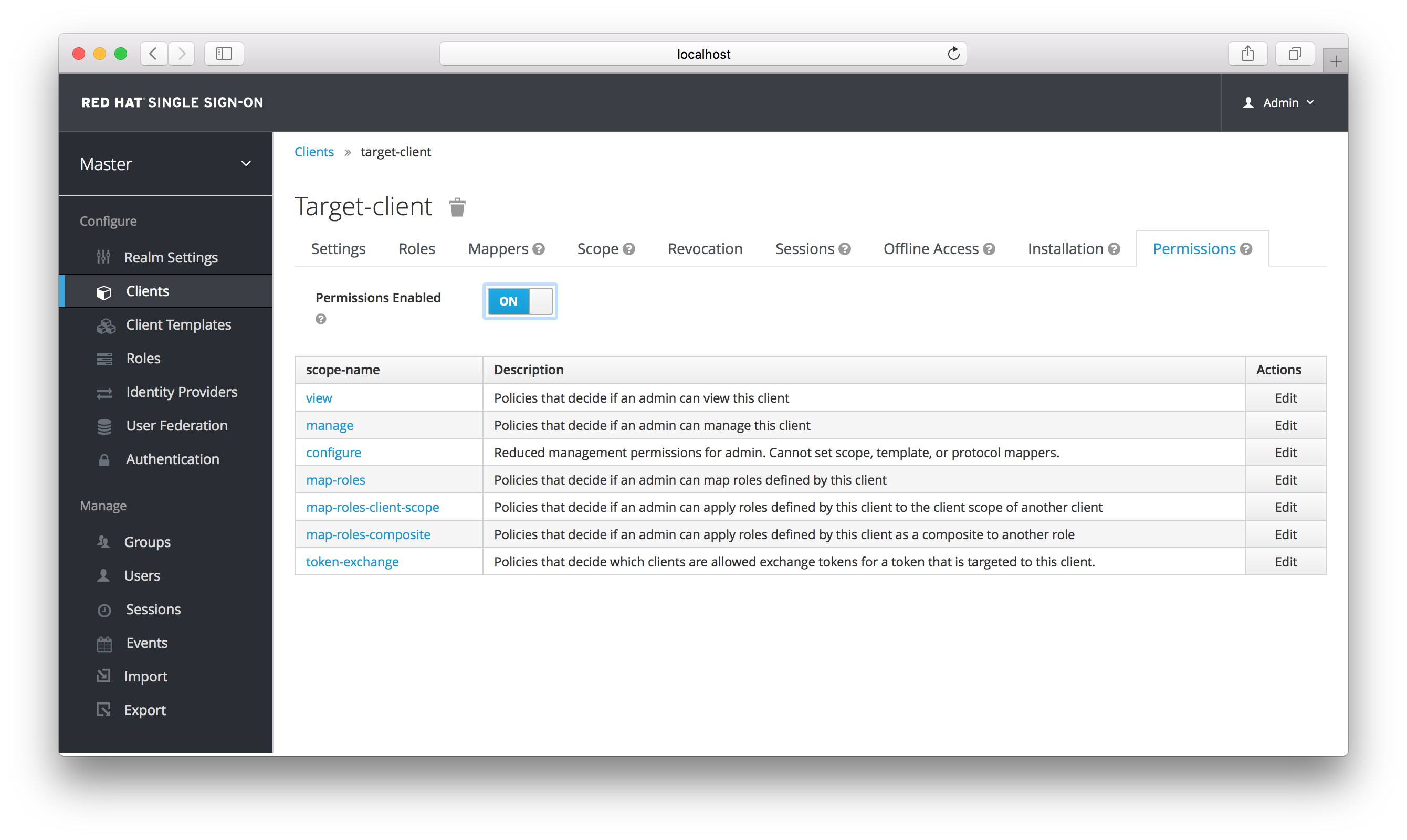 exchange target client permission set