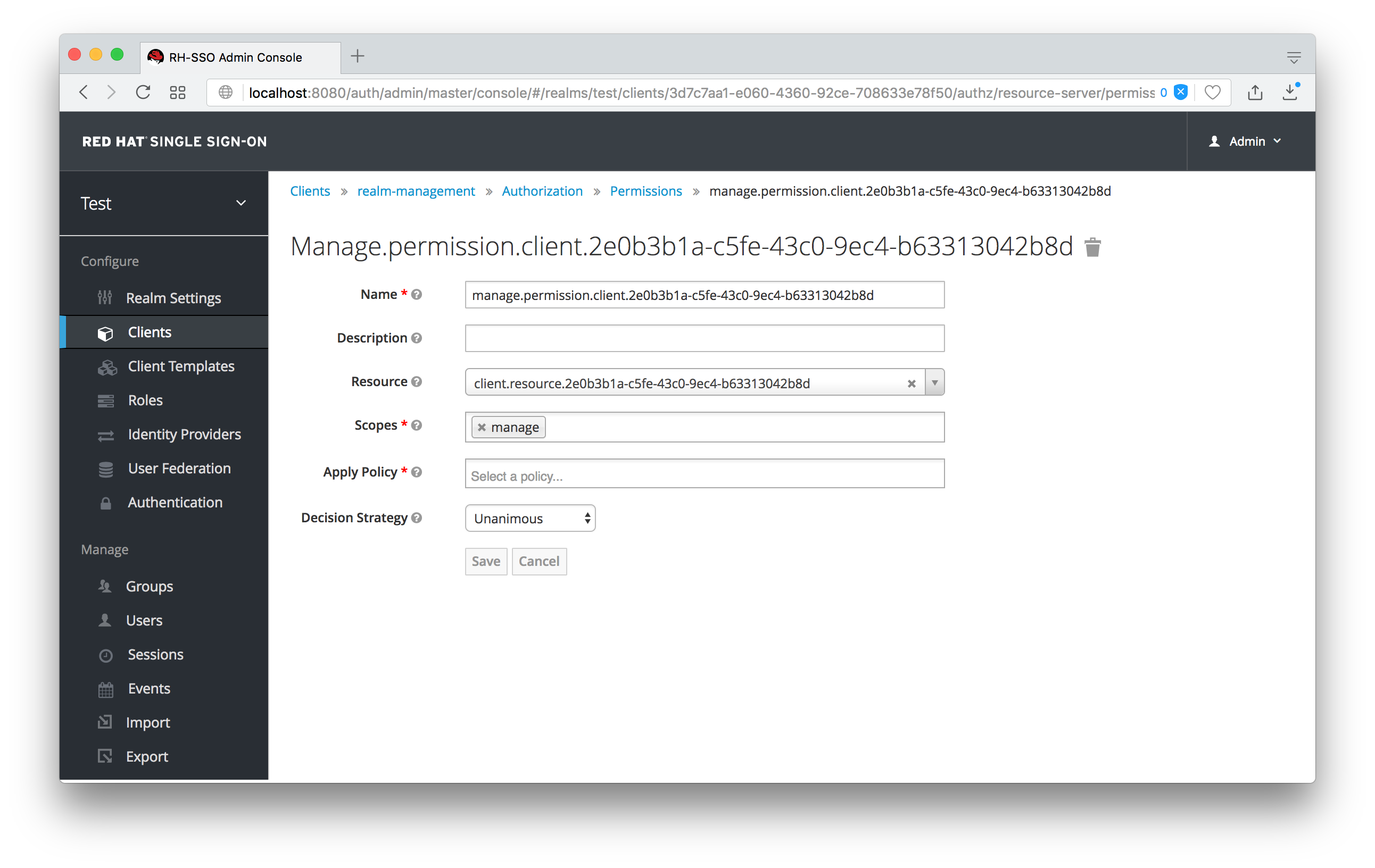 fine grain client manage permissions