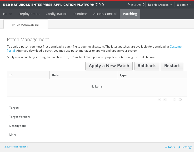 The Patch Management Screen for a Standalone Server