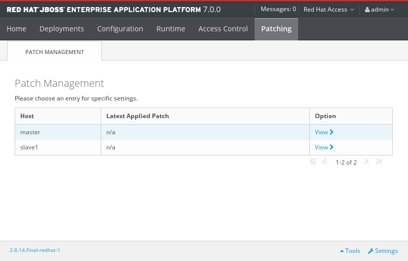 The Patch Management Screen for a Managed Domain