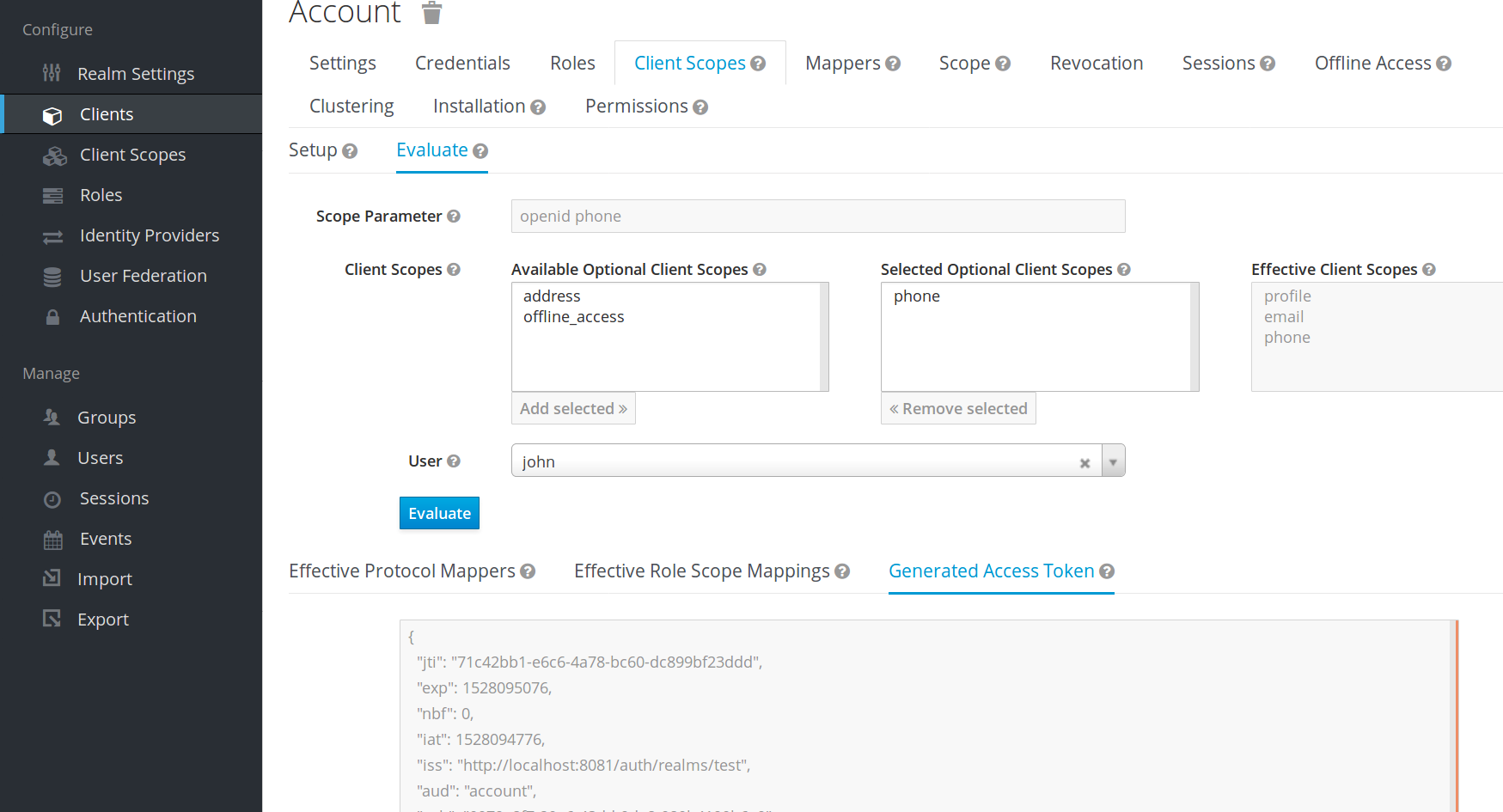 client scopes evaluate