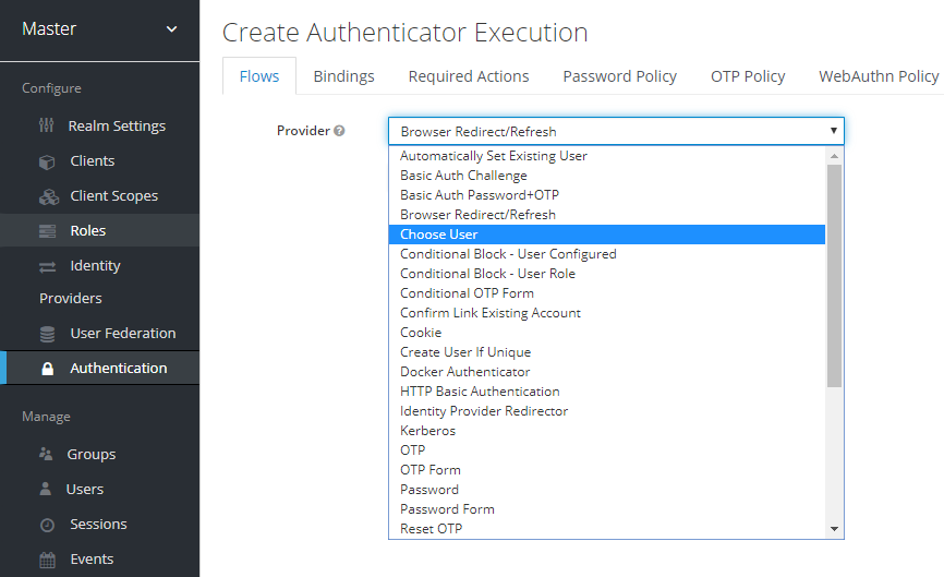 Create authentication execution