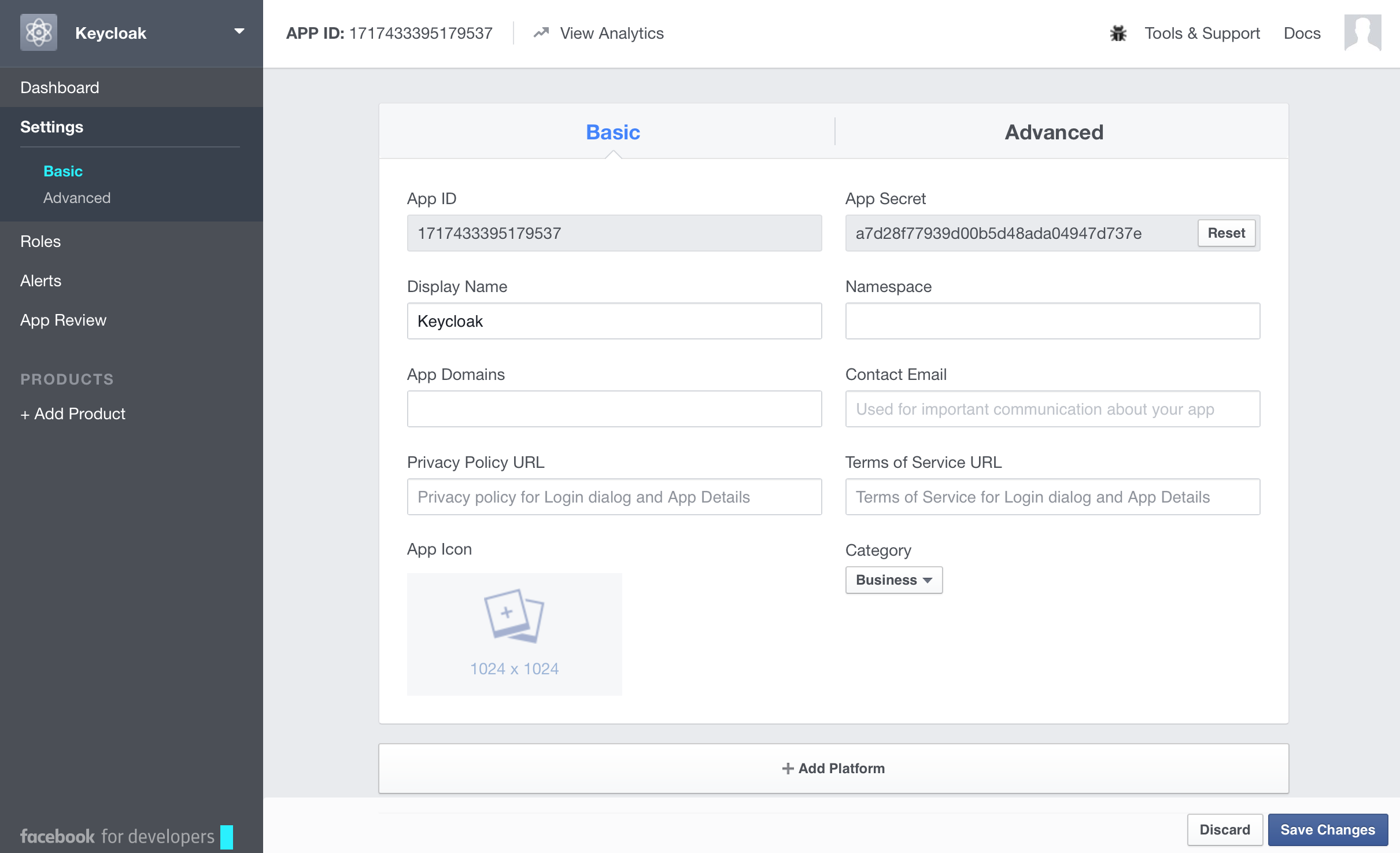 facebook app settings