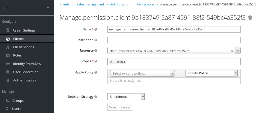 fine grain client manage permissions