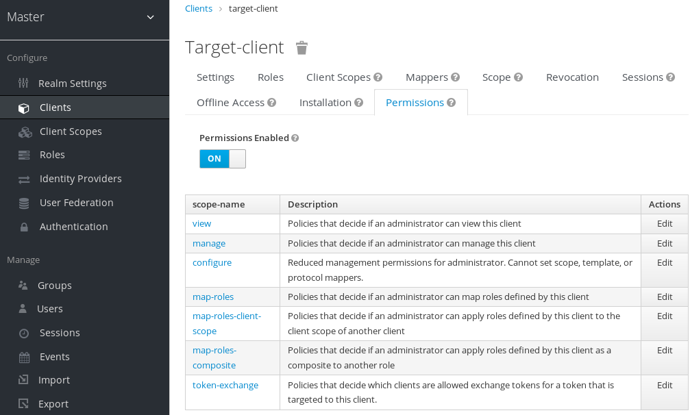 exchange target client permission set