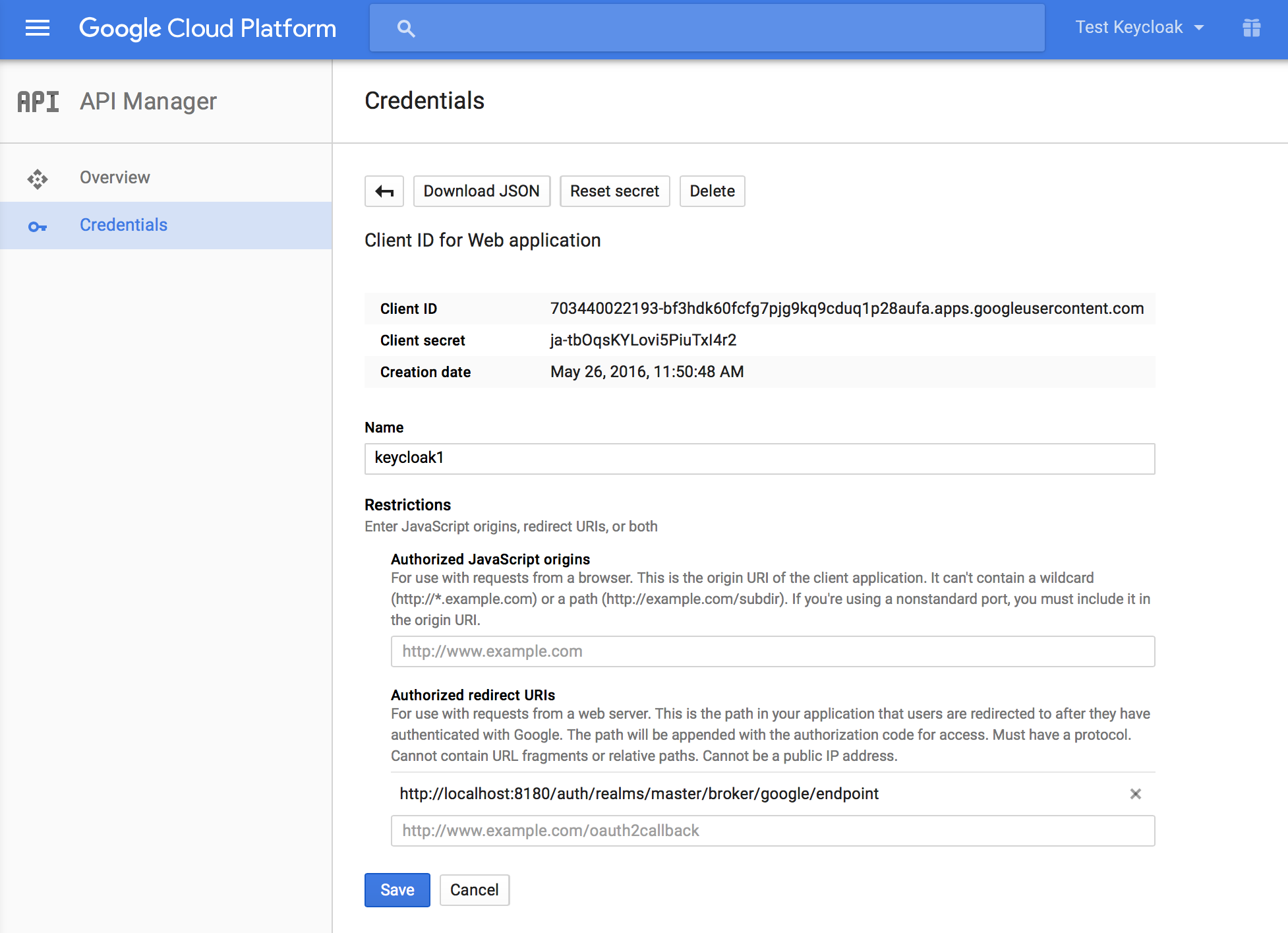 google client credentials