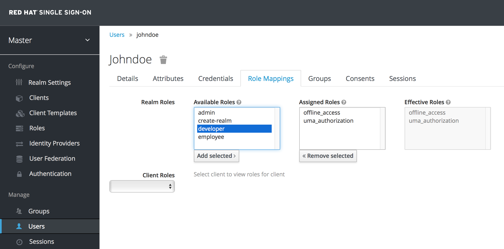 user role mappings