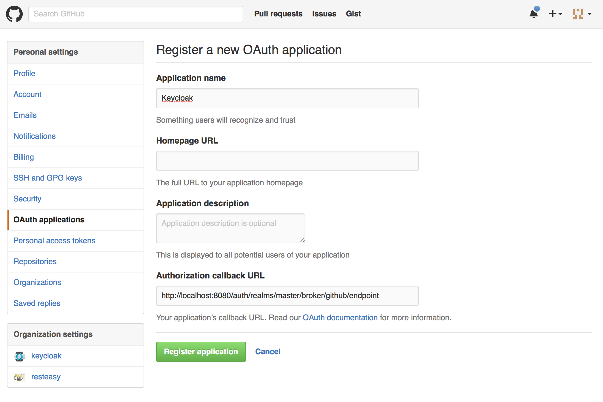 github register app