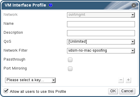 VM 인터페이스 프로필 창