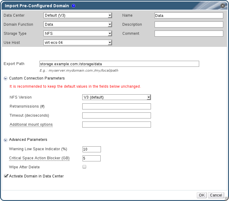 Import Pre-Configured Domain 窗口