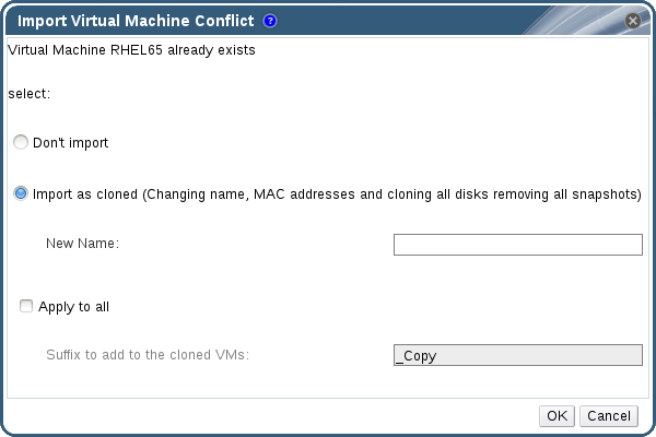 Import Virtual Machine Conflict Window