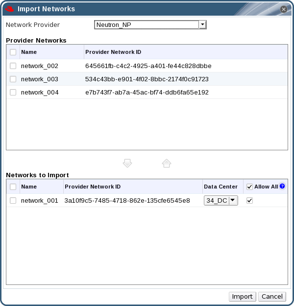 The Import Networks Window