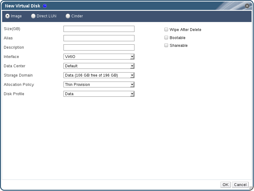 Add Virtual Disk Window (Attached Virtual Disk)