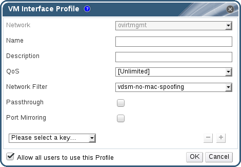 The VM Interface Profile window