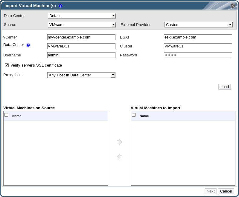 The Import Virtual Machine(s) Window