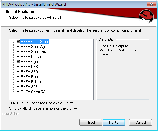 Selecting All Components of Red Hat Virtualization Tools for Installation