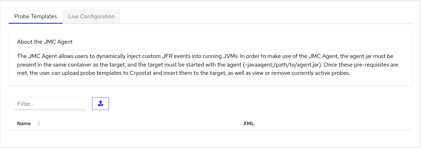 Cryostat web 控制台中的 *Probe Templates* 标签页