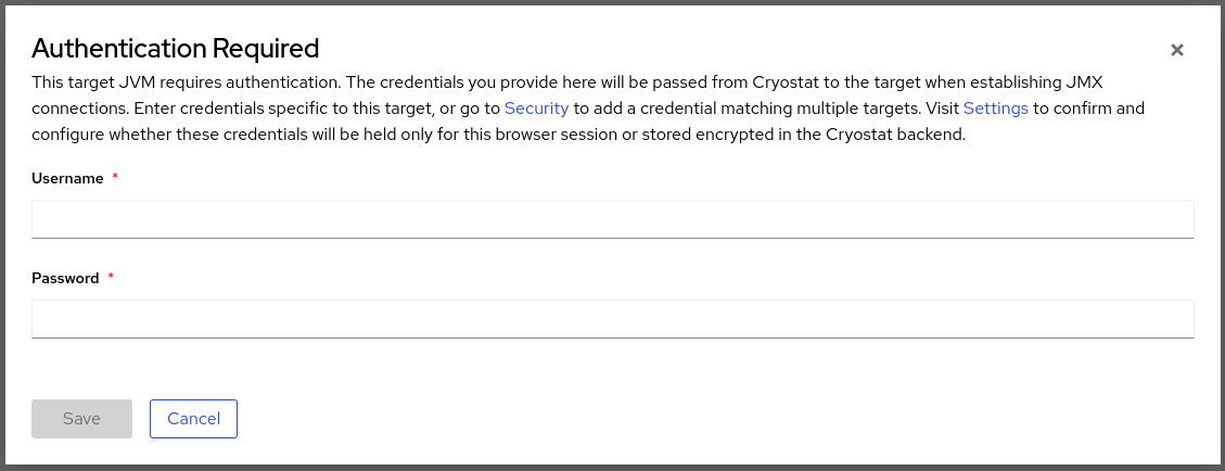 Example of a Cryostat Authentication Required window