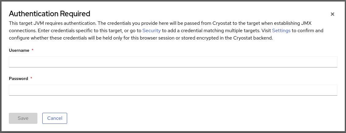 Example of a Cryostat *Authentication Required* window
