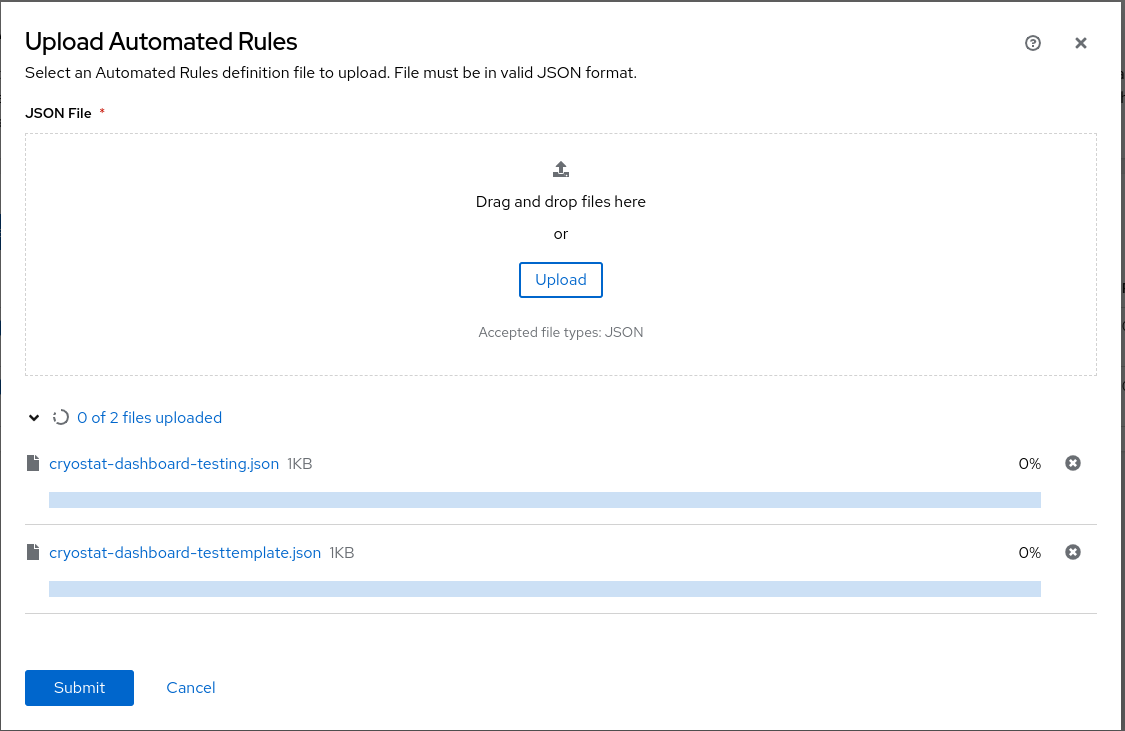 Example of uploaded JSON files