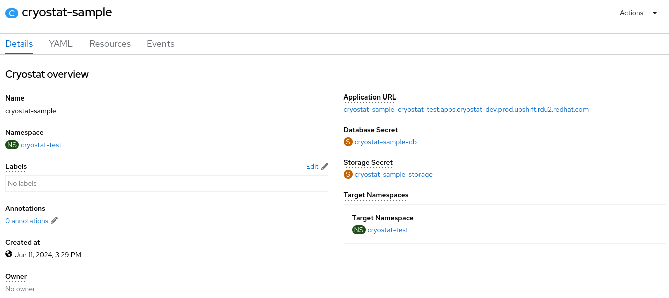 Example of selecting a link under the *Application URL* section