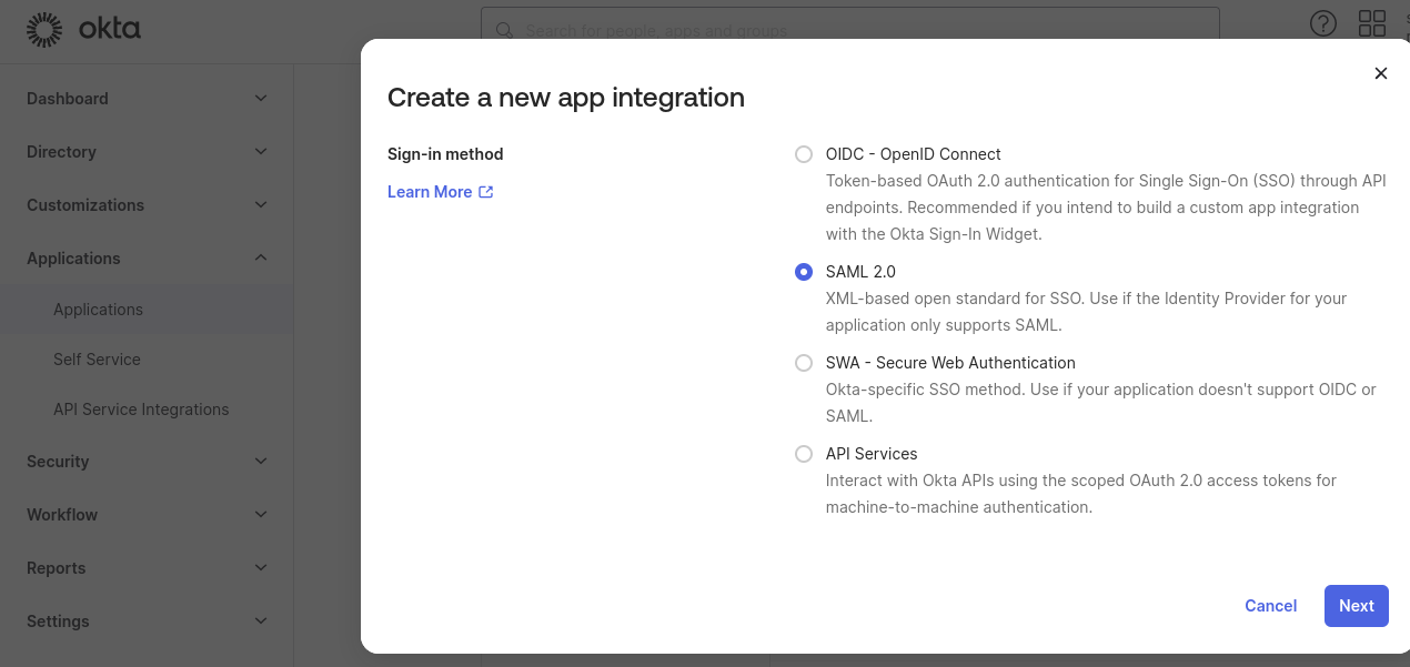 Okta Create SAML Integration